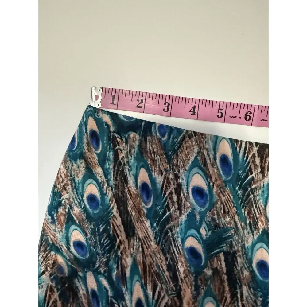 Talbots Peacock Feathers Print Pencil Skirt Stretch Knit 10 Petite Office Work